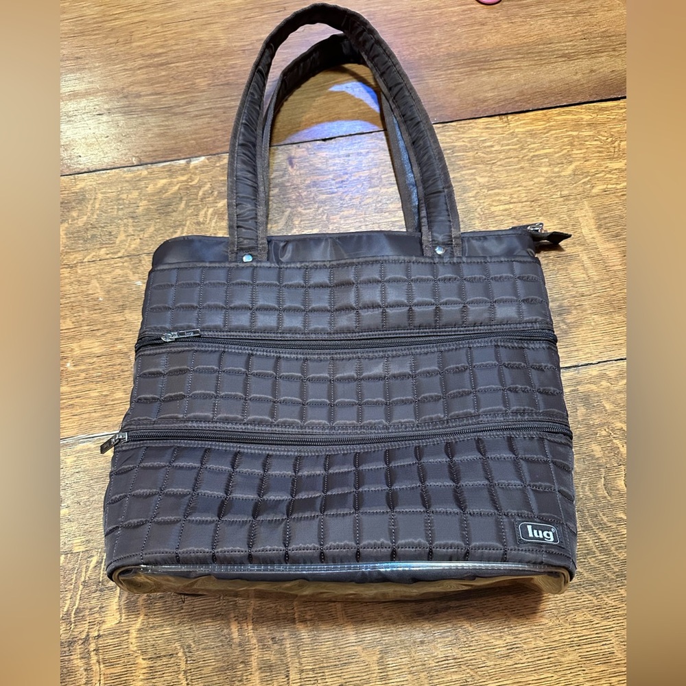 LUG Tote Shoulder Bag chocolate Brown‎ Quilted Travel Storage Pockets